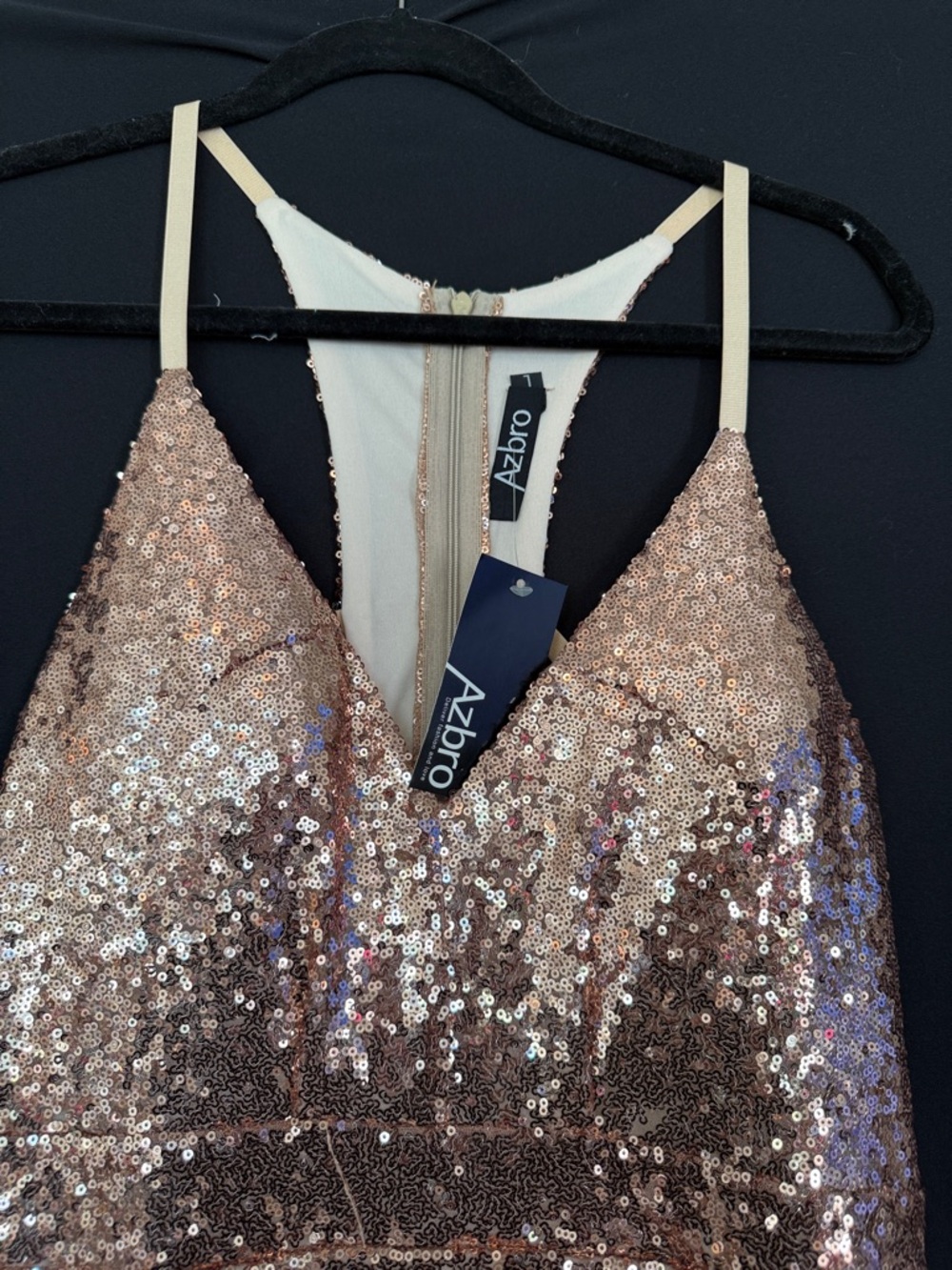Azazie Rose-Gold Sequin Spaghetti-Strap Mini Dress - Picture 2 of 6